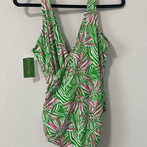 LILLY PULITZER NWT SIZE 16 Green & Pink Floral Swimsuit